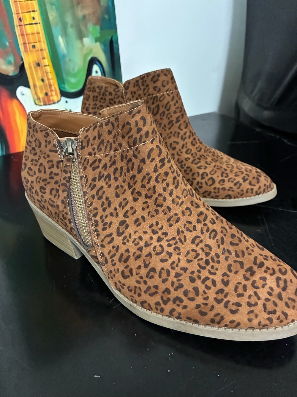 Time and Tru Leopard Print Ankle Booties in Brown